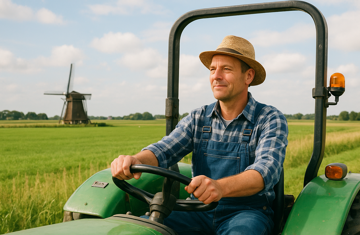 Boer rijd over zijn land. Onderling Verzekerd
