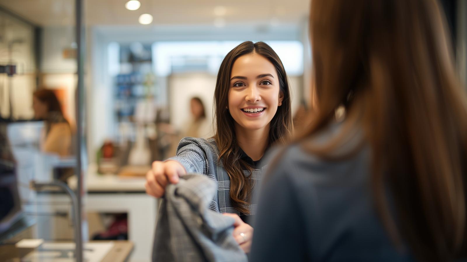 Vrouw in winkel is kledingstuk aan het afrekenen met ASN Bankpas