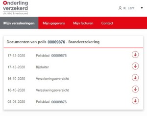 Voorbeeldweergave Mijn Onderlinge van Onderling Verzekerd